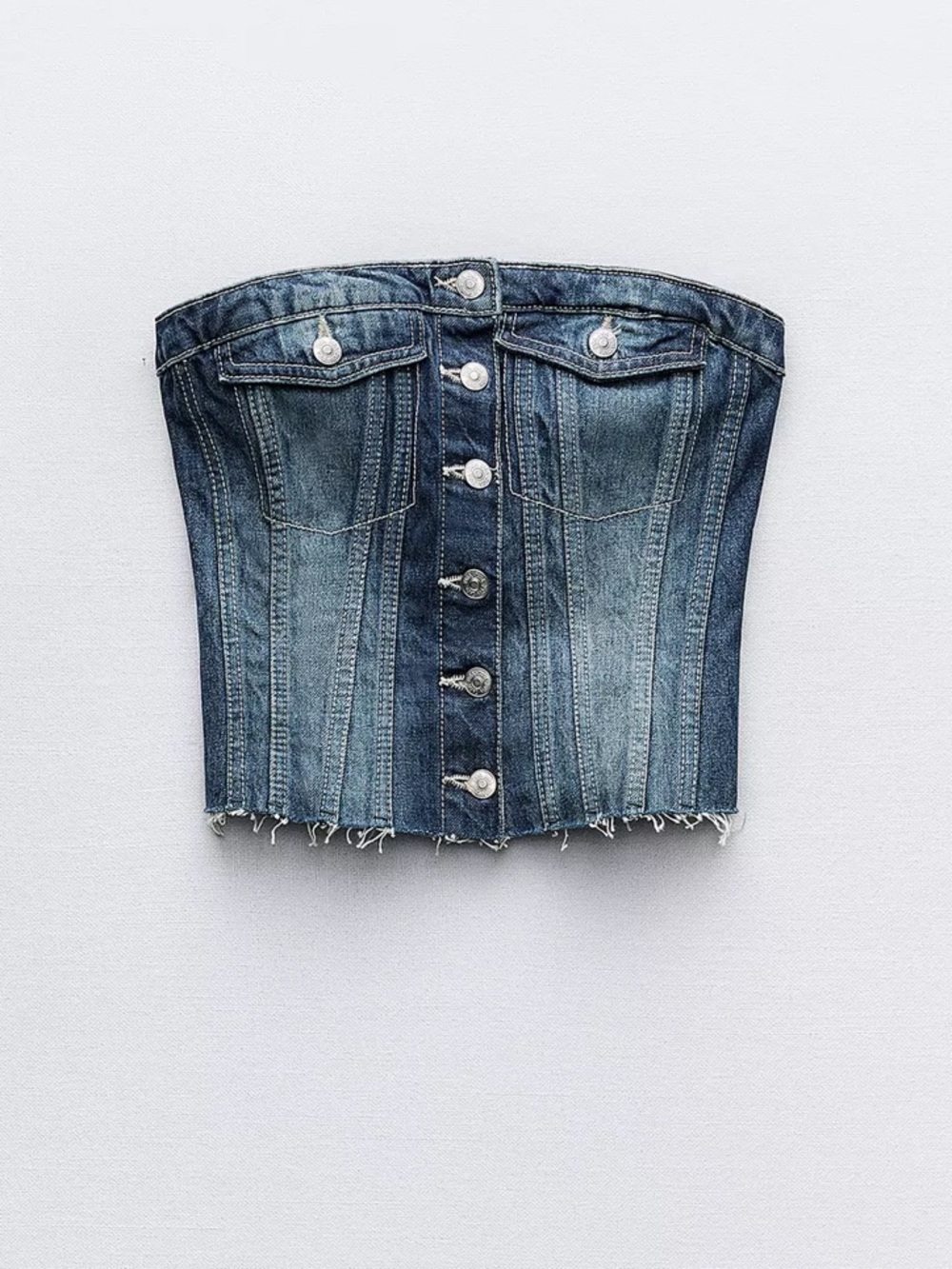 Corset Style Denim Top - Blue Strapless Jeans Bustier